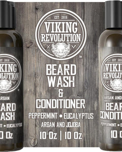 - Beard Shampoo and Conditioner - Natural Beard Wash & Beard Conditioner with Argan & Jojoba Oils - Softens & Strengthens - Gifts for Men - Peppermint & Eucalyptus - 2 X 300 Ml