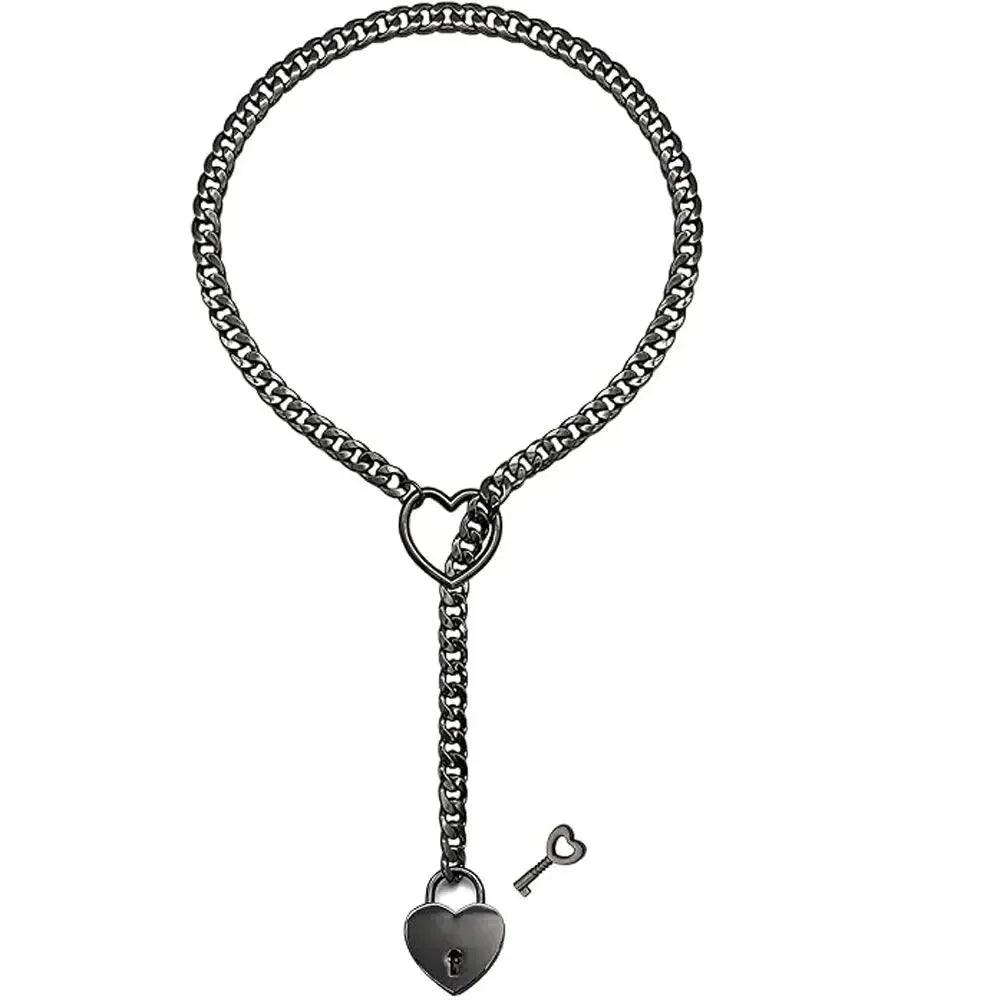 Adjustable Heart O-Ring Necklace with Key & Heart Lock Pendant