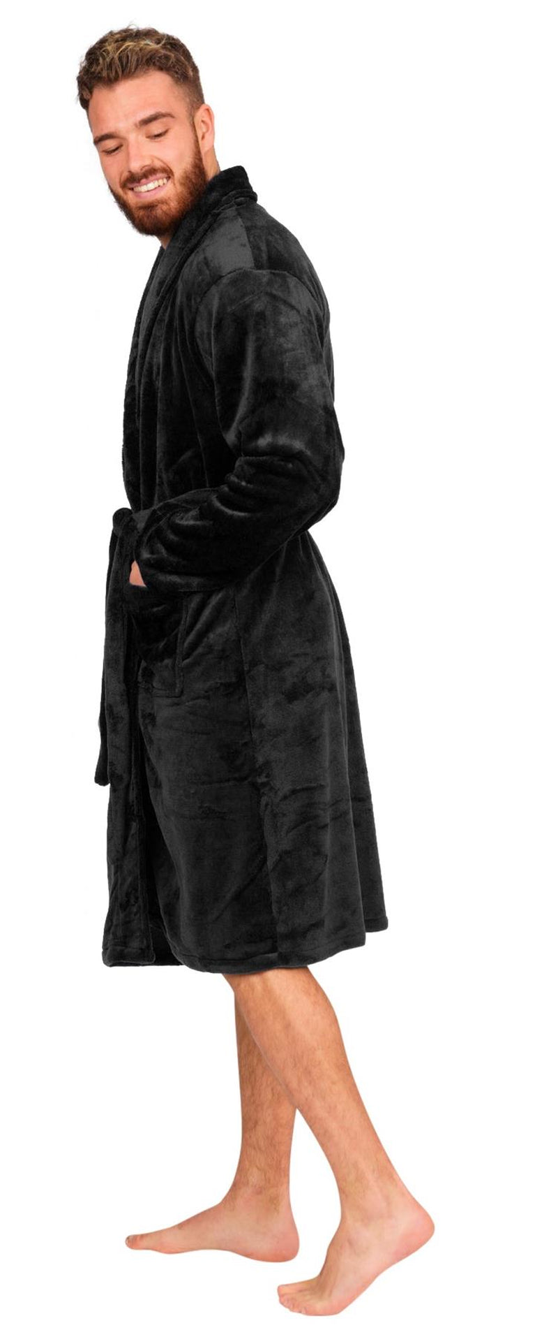 Mens Flannel Fleece Bathrobe Warm Soft Dressing Gown Bath Robe Shawl Collar