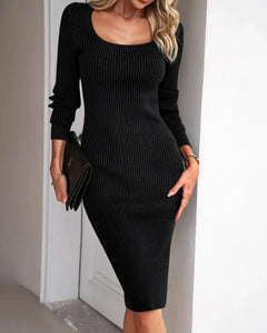 Elegant Ribbed Midi Dress with Side Slit