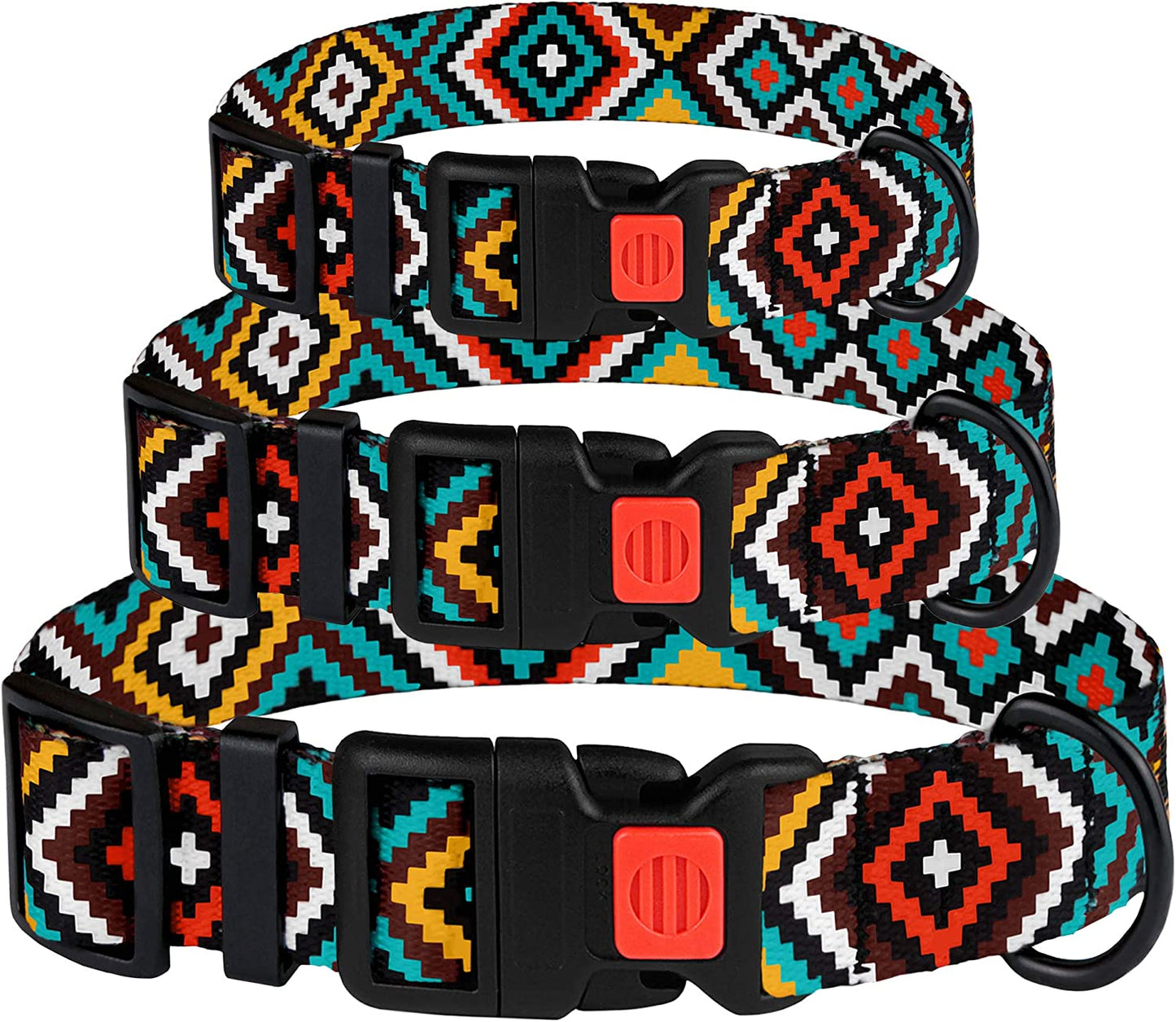 Nylon Dog Collar Aztec Geometric Pattern Ethnic Teal 10-13 Inch