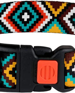 Nylon Dog Collar Aztec Geometric Pattern Ethnic Teal 10-13 Inch