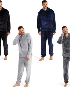 Snuggaroo Mens Soft Fleece Hooded Pjs Pyjama Bottoms Top Loungewear Set
