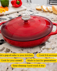 3.6 Quart Enameled Cast Iron Oval Casserole with Lid– Dual Handles – Oven Safe up to 500° F or on Stovetop - Use to Marinate, Cook, Bake, Refrigerate and Serve – Island Spice Red