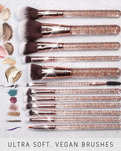 Beauty 15Piece Award Winning Glitter Makeup Brushes: Cute Makeup Brushes Set with Case, Blending Sponge, Cleaner, Guide, Gift Box