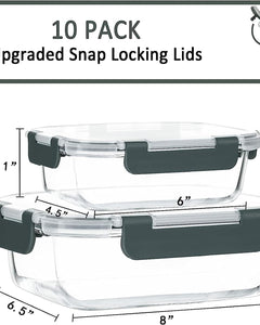 [10-Pack]Glass Meal Prep Containers -MCIRCO Food Storage Containers with Lifetime Lasting Snap Locking Lids, Airtight Lunch Containers, Microwave, Oven, Freezer and Dishwasher