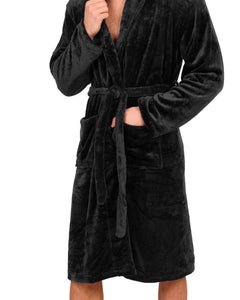Mens Flannel Fleece Bathrobe Warm Soft Dressing Gown Bath Robe Shawl Collar