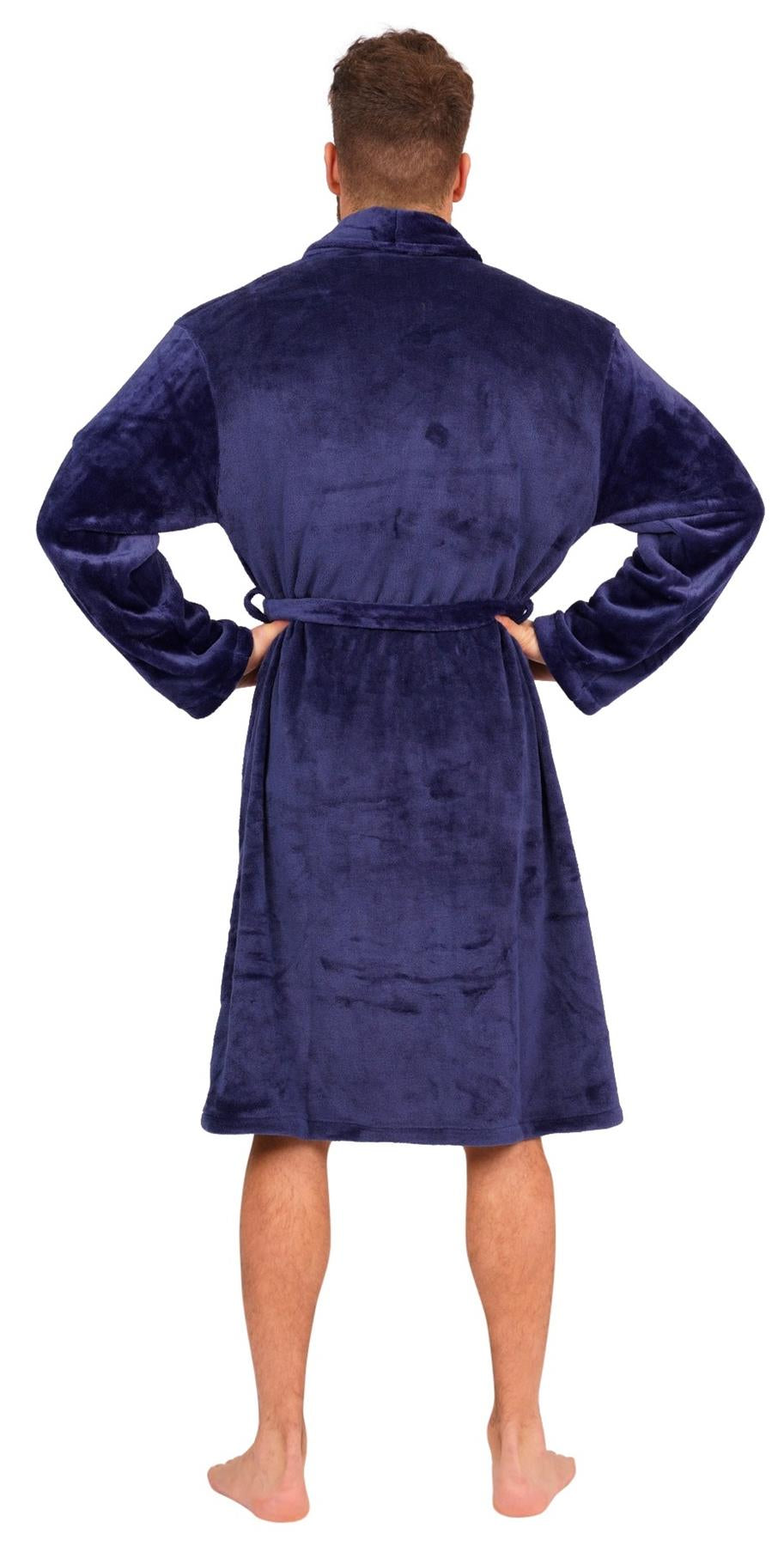 Mens Flannel Fleece Bathrobe Warm Soft Dressing Gown Bath Robe Shawl Collar