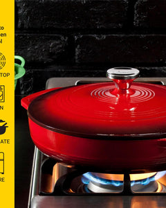 3.6 Quart Enameled Cast Iron Oval Casserole with Lid– Dual Handles – Oven Safe up to 500° F or on Stovetop - Use to Marinate, Cook, Bake, Refrigerate and Serve – Island Spice Red