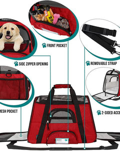 Airline Approved Pet Carrier for Cat, Soft Sided Dog Carrier for Small Dogs, Cat Travel Supplies Accessories for Indoor Cats, Ventilated Pet Carrying Bag Medium Large Kitten Puppy, Small Red