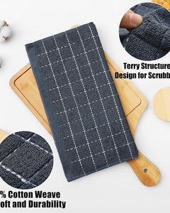 100% Cotton Terry Kitchen Dish Cloths, Ultra Soft and Absorbent Dish Towels for Kitchen, Suitable for Drying and Washing Dishes, 6 Pack, 12 X 12 Inches, Dark Grey