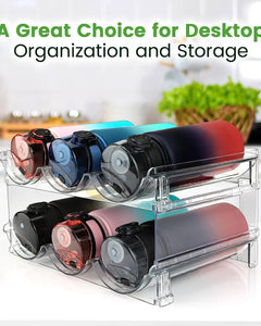 Water Bottle Organizer for Cabinet, Water Bottle Storage Organizer, 2 Packs Water Bottle Storage Rack, Water Bottle Holder for Cabinet, Stackable Water Bottle Storage Rack