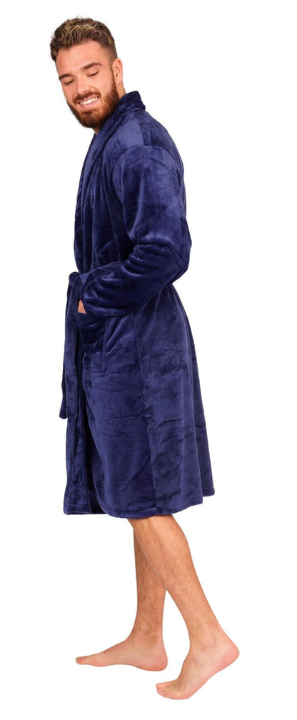 Mens Flannel Fleece Bathrobe Warm Soft Dressing Gown Bath Robe Shawl Collar