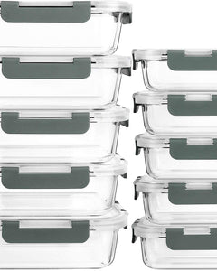 [10-Pack]Glass Meal Prep Containers -MCIRCO Food Storage Containers with Lifetime Lasting Snap Locking Lids, Airtight Lunch Containers, Microwave, Oven, Freezer and Dishwasher