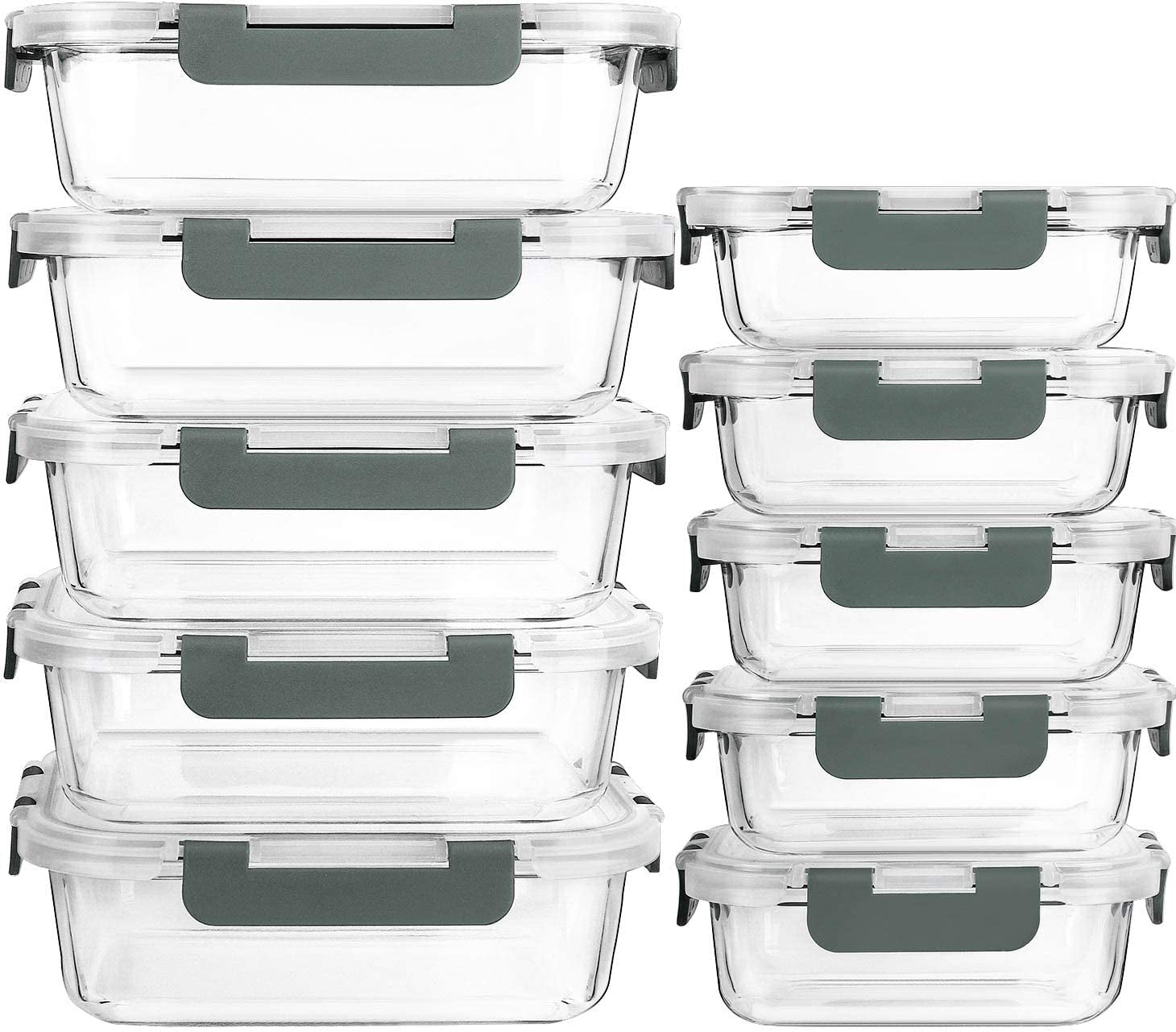 [10-Pack]Glass Meal Prep Containers -MCIRCO Food Storage Containers with Lifetime Lasting Snap Locking Lids, Airtight Lunch Containers, Microwave, Oven, Freezer and Dishwasher