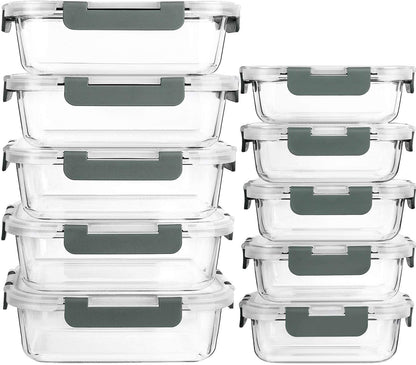 [10-Pack]Glass Meal Prep Containers -MCIRCO Food Storage Containers with Lifetime Lasting Snap Locking Lids, Airtight Lunch Containers, Microwave, Oven, Freezer and Dishwasher