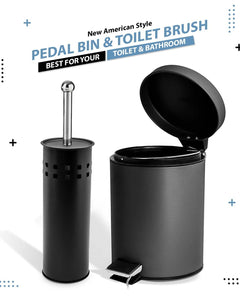3 Litre Bathroom Pedal Rubbish Waste Bin and Toilet Brush Holder Set