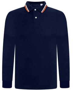 Mens Tipping Pique Polo Shirt Top Long Sleeve Work Collared Casual Office Wear