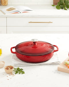 3.6 Quart Enameled Cast Iron Oval Casserole with Lid– Dual Handles – Oven Safe up to 500° F or on Stovetop - Use to Marinate, Cook, Bake, Refrigerate and Serve – Island Spice Red