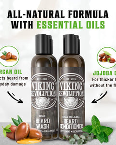 - Beard Shampoo and Conditioner - Natural Beard Wash & Beard Conditioner with Argan & Jojoba Oils - Softens & Strengthens - Gifts for Men - Peppermint & Eucalyptus - 2 X 300 Ml