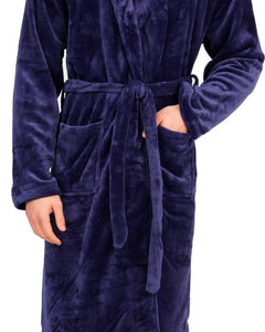 Mens Flannel Fleece Bathrobe Warm Soft Dressing Gown Bath Robe Shawl Collar