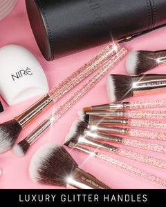 Beauty 15Piece Award Winning Glitter Makeup Brushes: Cute Makeup Brushes Set with Case, Blending Sponge, Cleaner, Guide, Gift Box
