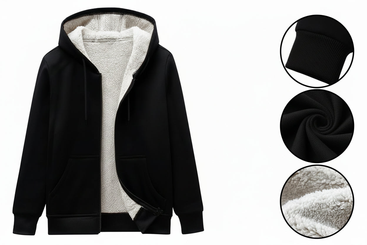 Mens Sherpa Fleece Fur Lined Winter Hoodie Warm Jacket Thick Hooded Full Zip