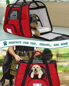 Airline Approved Pet Carrier for Cat, Soft Sided Dog Carrier for Small Dogs, Cat Travel Supplies Accessories for Indoor Cats, Ventilated Pet Carrying Bag Medium Large Kitten Puppy, Small Red