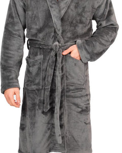Mens Flannel Fleece Bathrobe Warm Soft Dressing Gown Bath Robe Shawl Collar