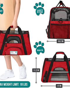 Airline Approved Pet Carrier for Cat, Soft Sided Dog Carrier for Small Dogs, Cat Travel Supplies Accessories for Indoor Cats, Ventilated Pet Carrying Bag Medium Large Kitten Puppy, Small Red