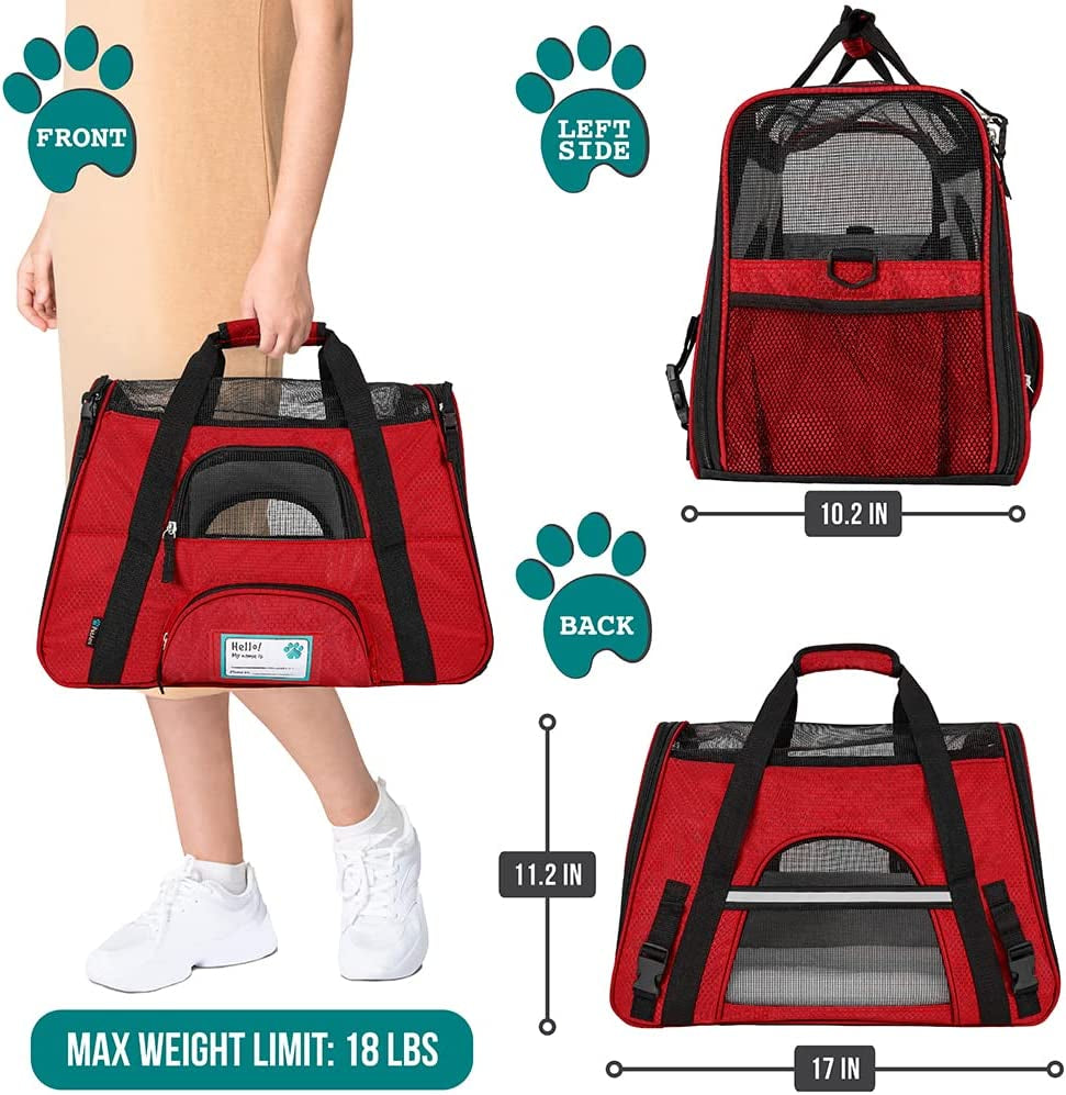 Airline Approved Pet Carrier for Cat, Dog Carrier for Small Dogs (Red)