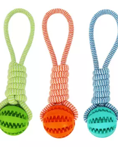 Rubber Ball Chew Toy with Cotton Rope