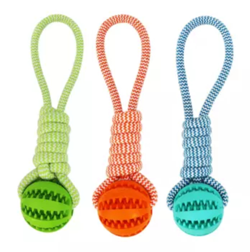Rubber Ball Chew Toy with Cotton Rope