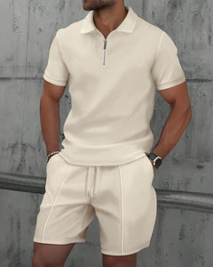 Men’s Zipper Polo Shirt & Shorts Set