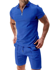 Men’s Zipper Polo Shirt & Shorts Set