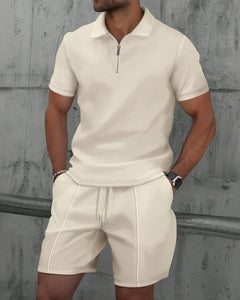 Men’s Zipper Polo Shirt & Shorts Set