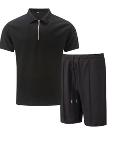 Men’s Zipper Polo Shirt & Shorts Set