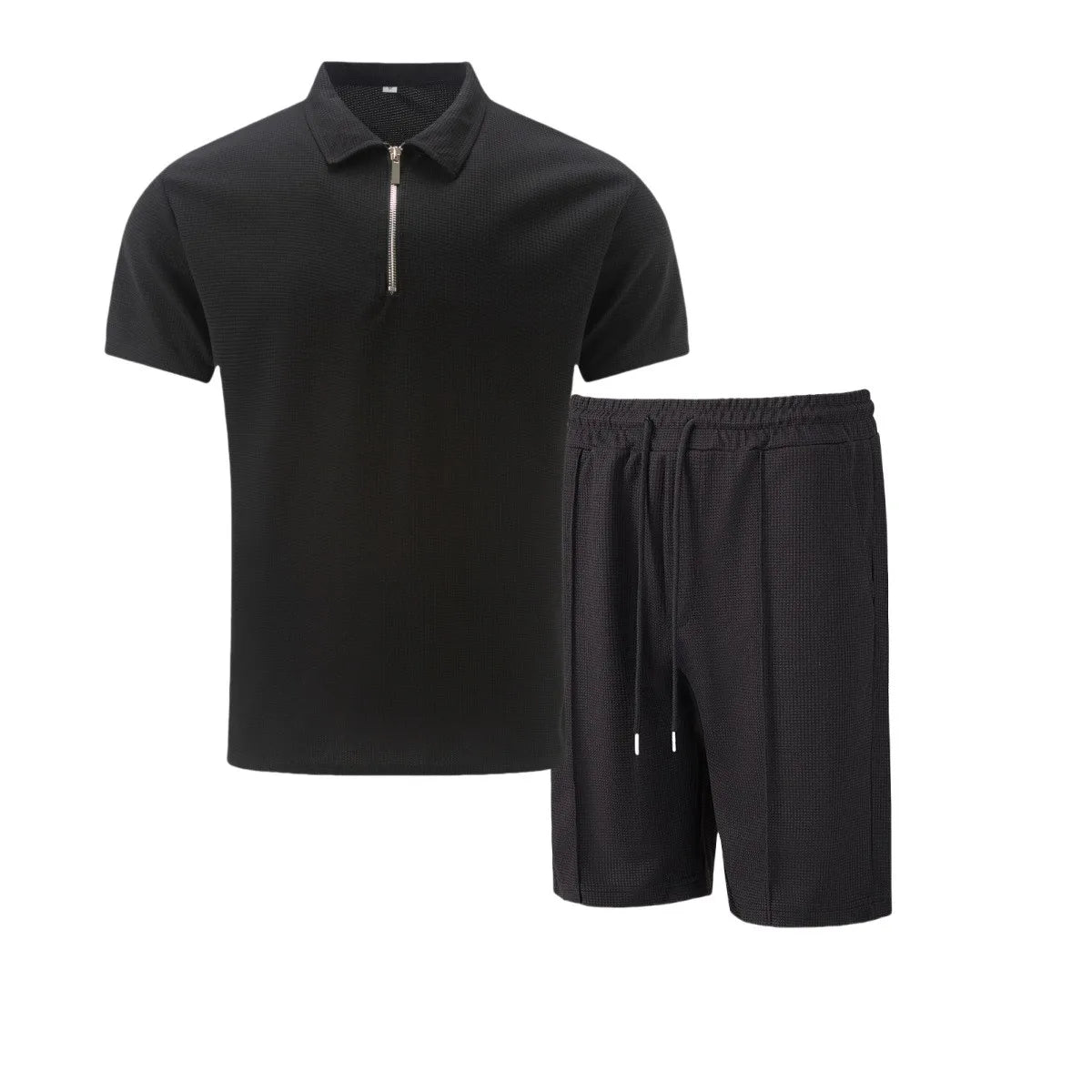 Men’s Zipper Polo Shirt & Shorts Set