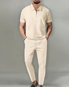 Men’s Zipper Polo Shirt & Shorts Set