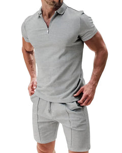 Men’s Zipper Polo Shirt & Shorts Set