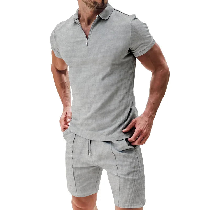 Men’s Zipper Polo Shirt & Shorts Set