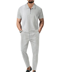 Men’s Zipper Polo Shirt & Shorts Set