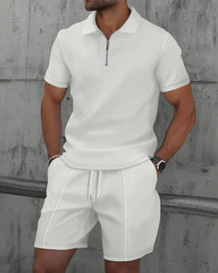 Men’s Zipper Polo Shirt & Shorts Set