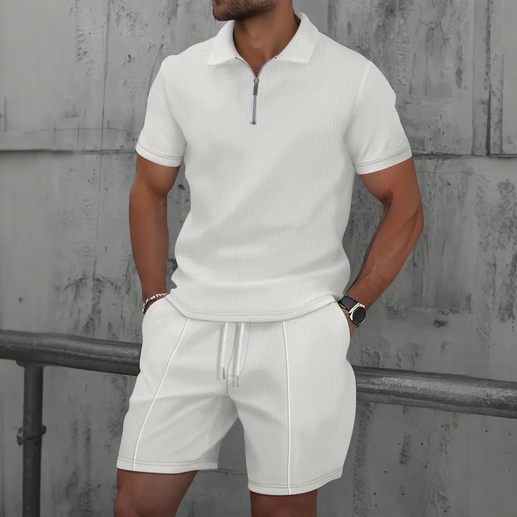 Men’s Zipper Polo Shirt & Shorts Set