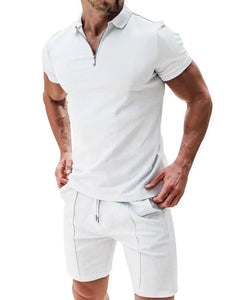 Men’s Zipper Polo Shirt & Shorts Set