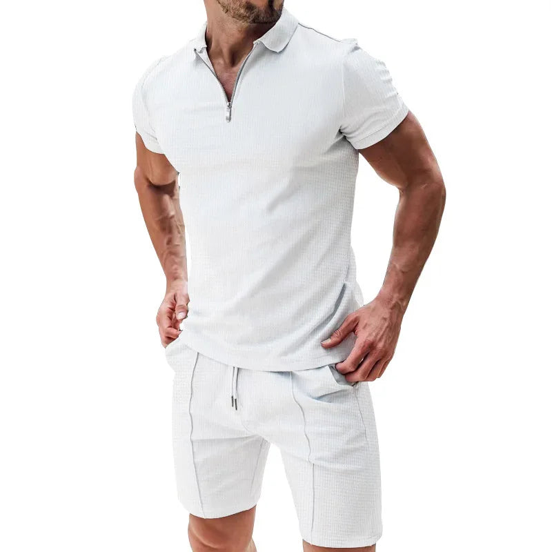 Men’s Zipper Polo Shirt & Shorts Set