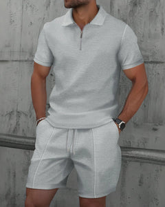 Men’s Zipper Polo Shirt & Shorts Set