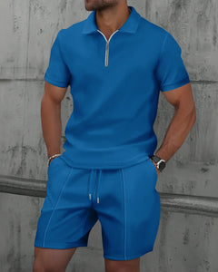 Men’s Zipper Polo Shirt & Shorts Set