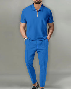Men’s Zipper Polo Shirt & Shorts Set