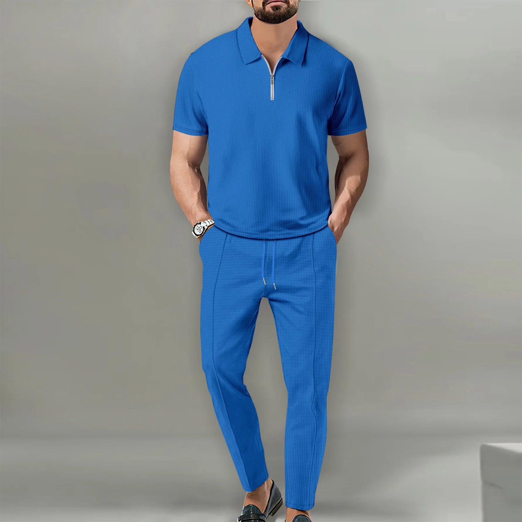 Men’s Zipper Polo Shirt & Shorts Set